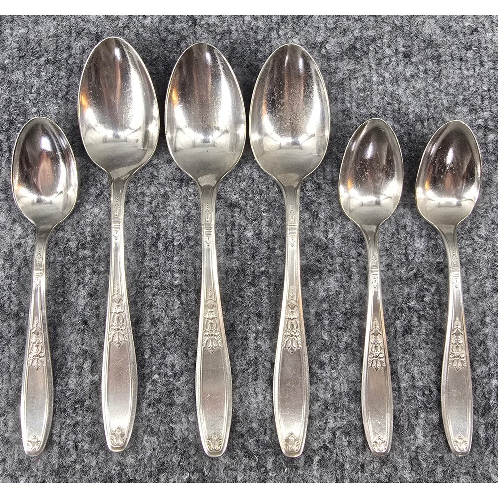 Set of 6 1847 Rogers Bros Ambassador Spoons Vintage Silverplate Floral Silverwar